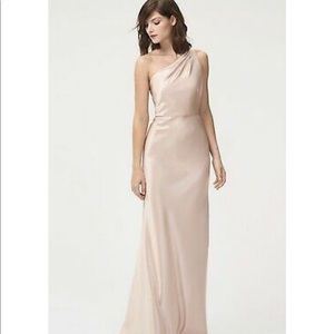 One Shoulder Satin Champagne Evening Gown